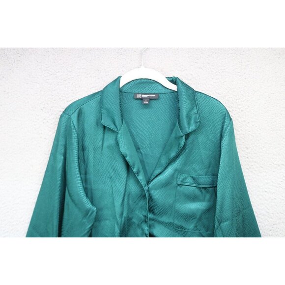 INC-International Concepts Emerald Green Satin Pajama Set-Size Medium-Wide Leg - Picture 3 of 16